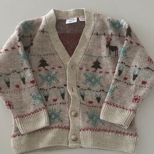 Zara Kids Beige Cardigan with Festive Patterns